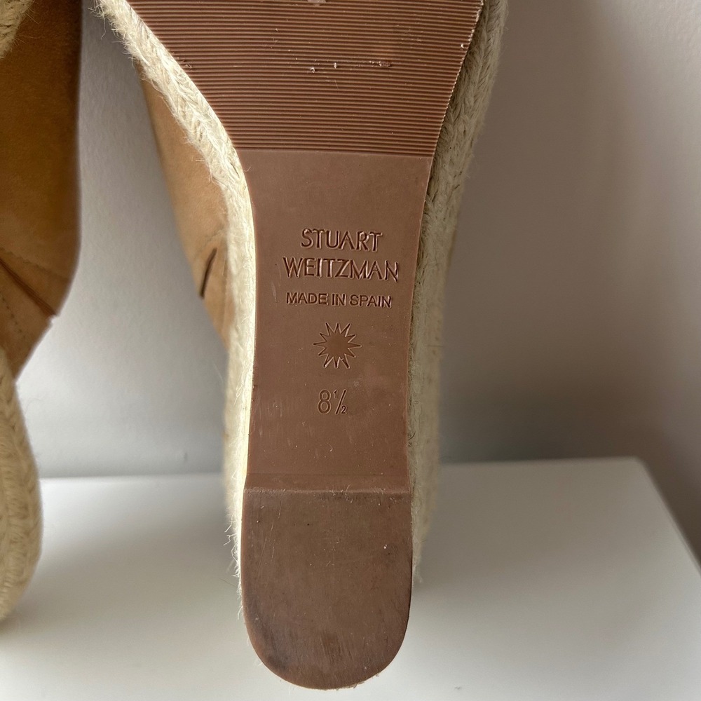 Stuart Weitzman Wedge Sandals 8.5 Tan Suede Espadrille‎ Slide Mules Beach Resort - Picture 11 of 11